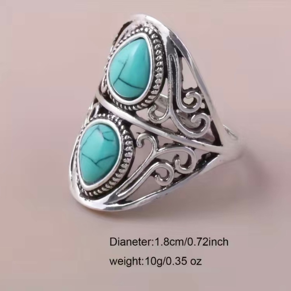 Retro/Boho style silver toned ring with Turquoise gemstone - Picture 2 of 4
